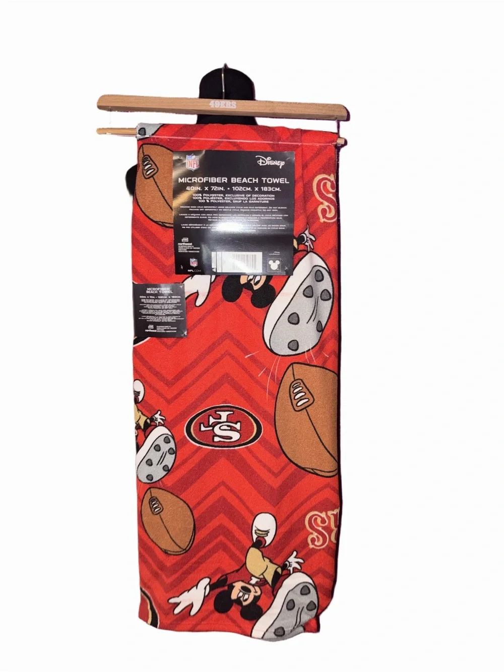 Disney Mickey Mouse San Francisco 49ers NFL Microfiber Beach Towel 40x72 New
